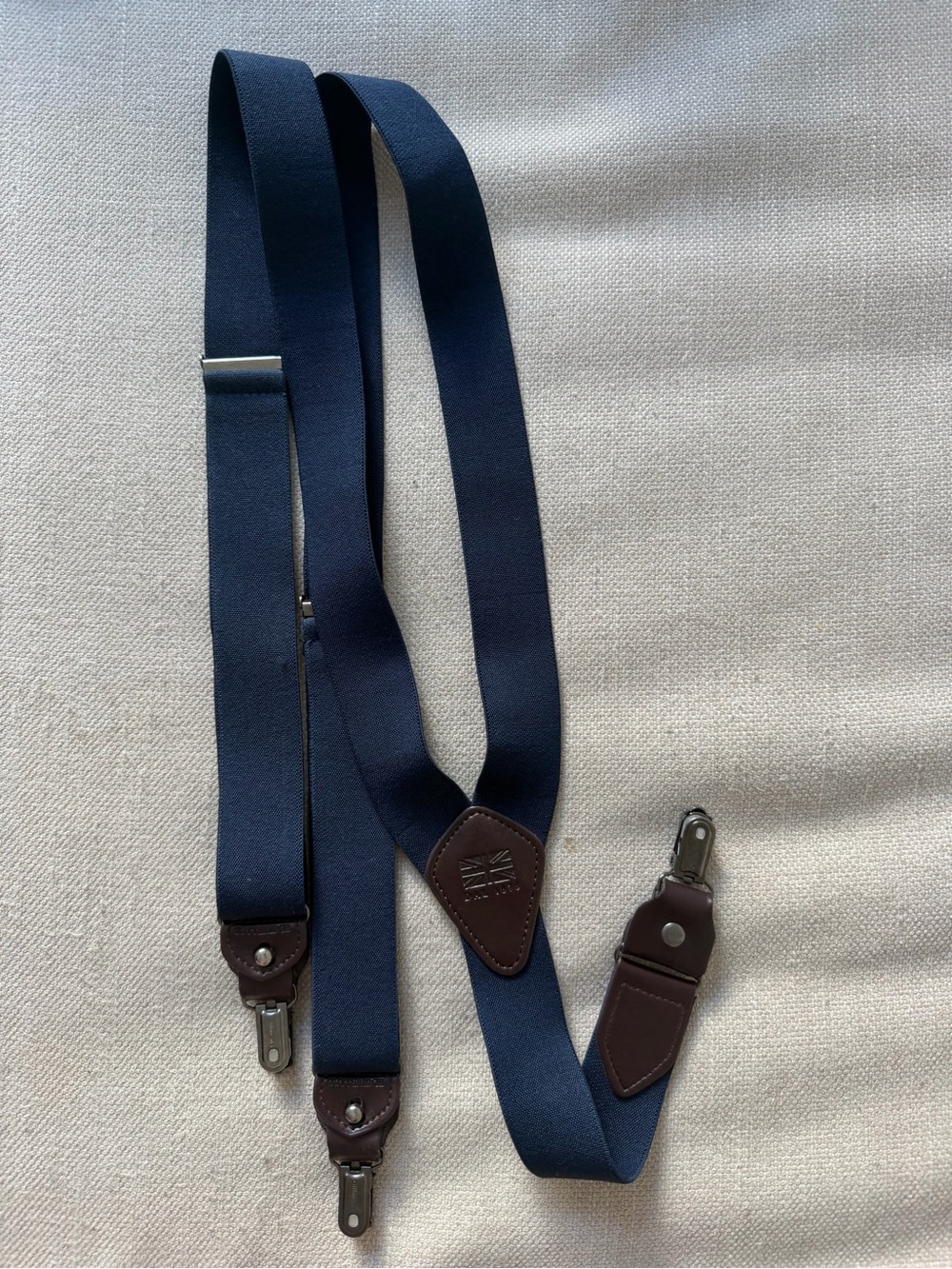 Gutteridge Navy Men's Classic Elastic Suspenders with Leather Accents